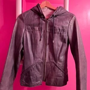 Danier Grey Leather Jacket with Hood